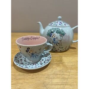Disney Parks Epcot‎ United Kingdom Minnie Mouse Teapot Cup Saucer Fancy A Cuppa
